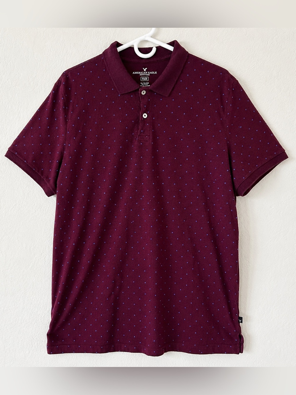 American Eagle Flex Polo Shirt Men’s Sz XL Burgundy Blue Dot Classic Fit Stretch